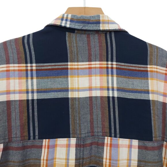Old Navy The Boyfriend Shirt Womens Medium Blue Brown Plaid Button Long Sleeve - Picture 6 of 11
